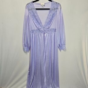 Vintage Purple Sheer Lace Button Front Lightweight Robe Housedress Lingerie, L